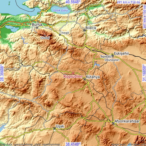 Topographic map of Köprüören