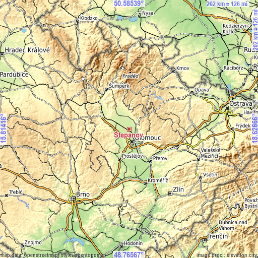 Topographic map of Štěpánov