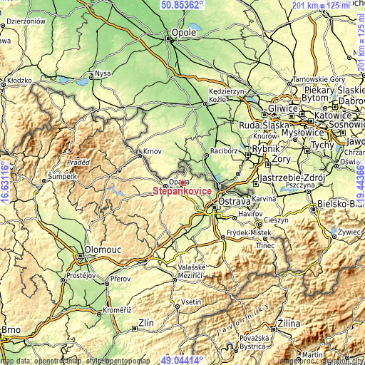 Topographic map of Štěpánkovice