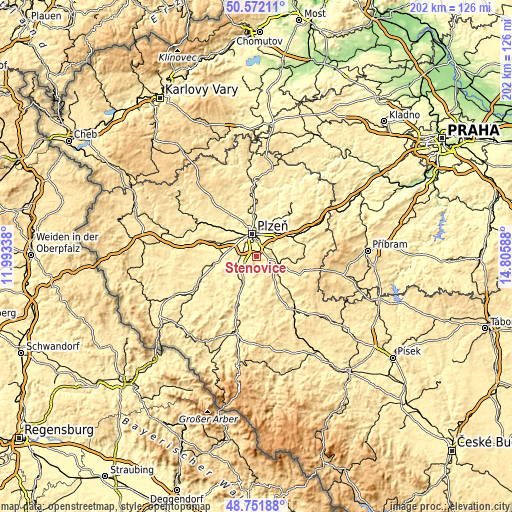 Topographic map of Štěnovice