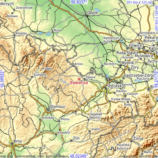 Topographic map of Stěbořice