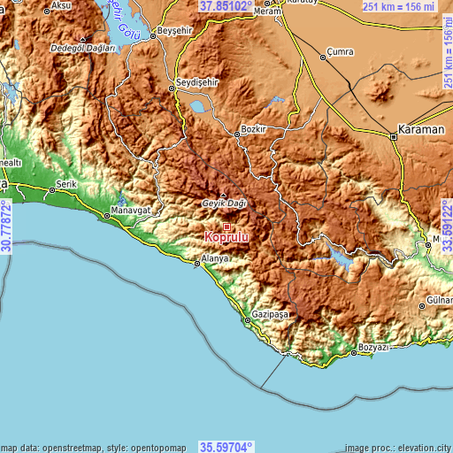 Topographic map of Köprülü