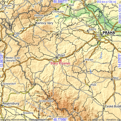 Topographic map of Starý Plzenec