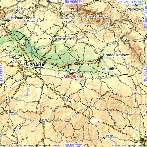 Topographic map of Starý Kolín