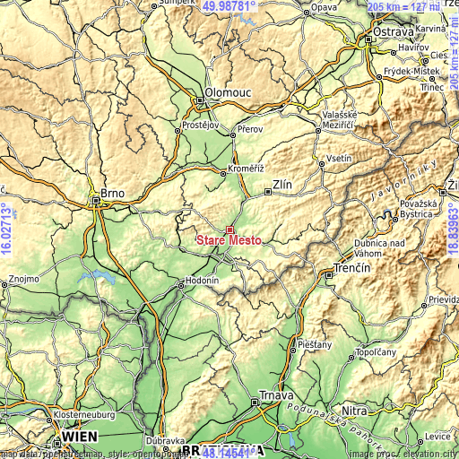 Topographic map of Staré Město