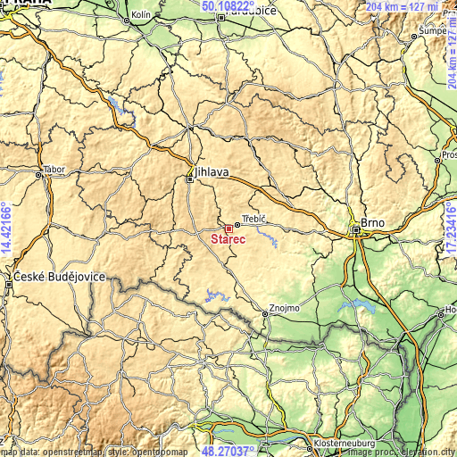 Topographic map of Stařeč