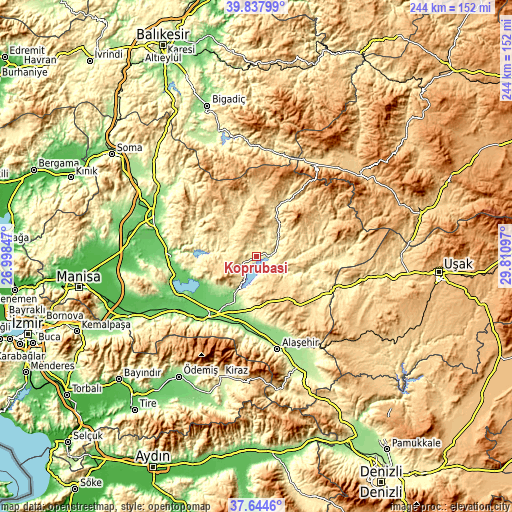 Topographic map of Köprübaşı