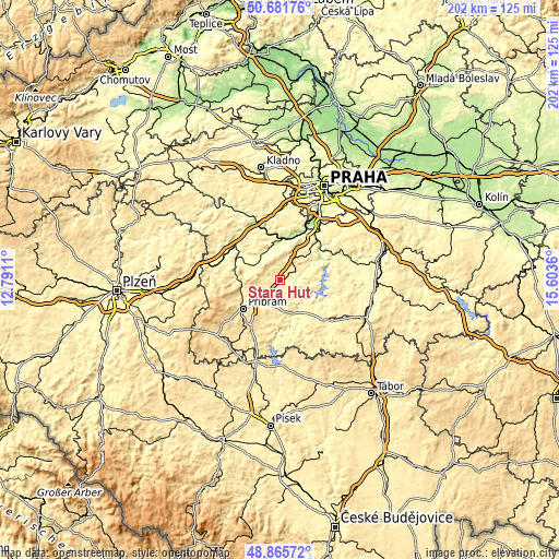 Topographic map of Stará Huť