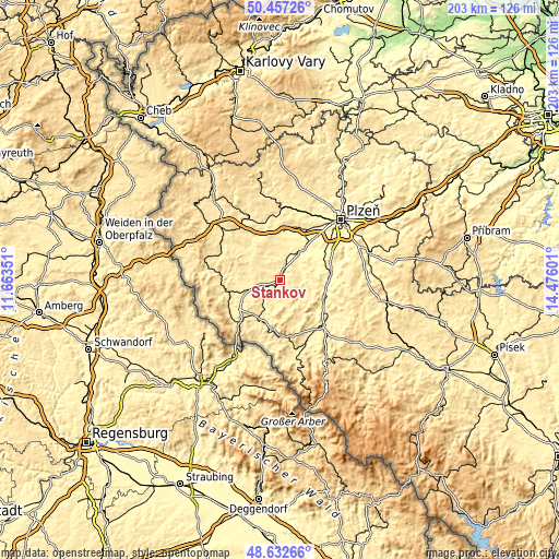 Topographic map of Staňkov
