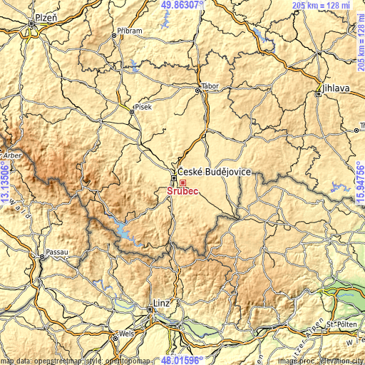 Topographic map of Srubec