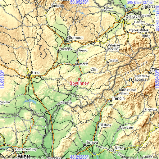 Topographic map of Spytihněv