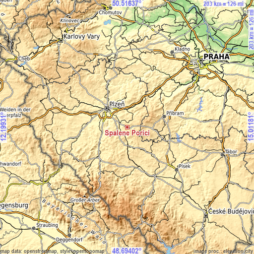 Topographic map of Spálené Poříčí