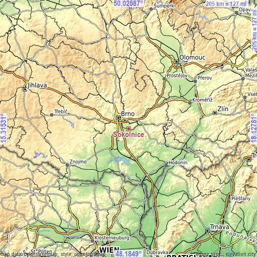 Topographic map of Sokolnice
