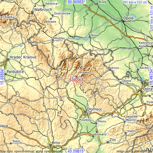 Topographic map of Sobotín