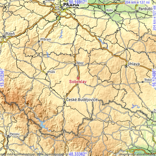 Topographic map of Soběslav