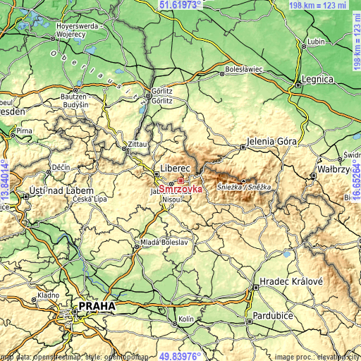 Topographic map of Smržovka