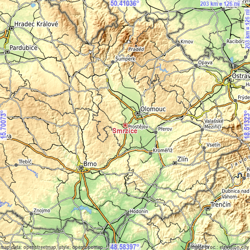 Topographic map of Smržice