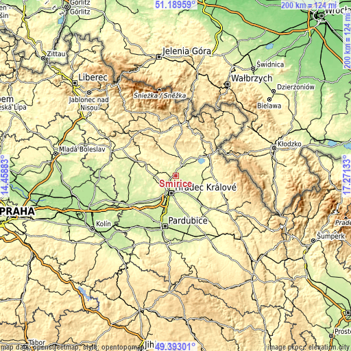 Topographic map of Smiřice