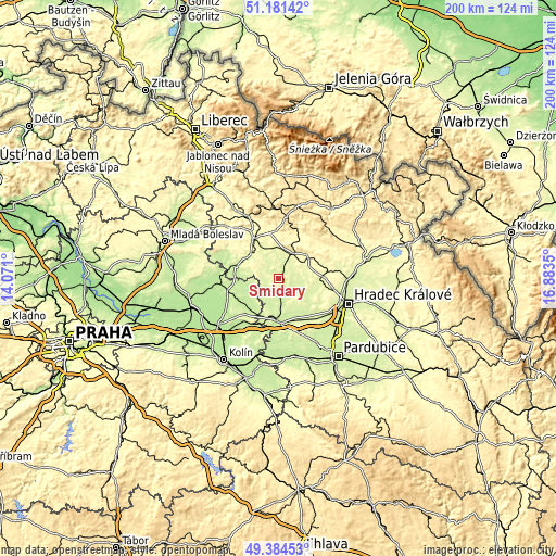 Topographic map of Smidary