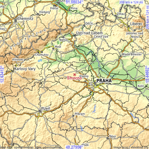 Topographic map of Smečno