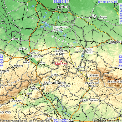 Topographic map of Šluknov