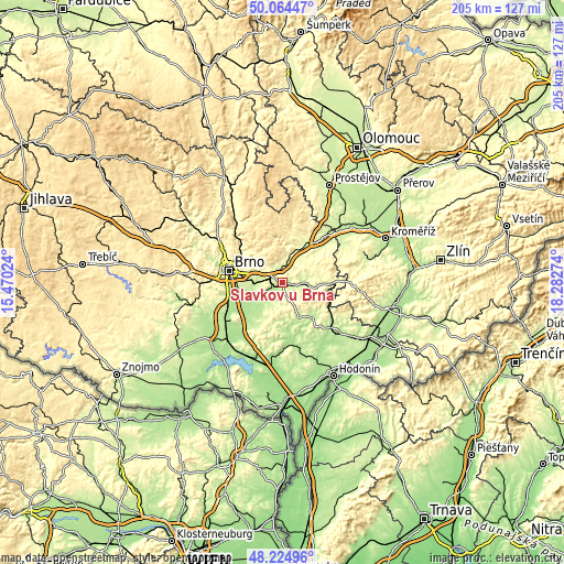 Topographic map of Slavkov u Brna