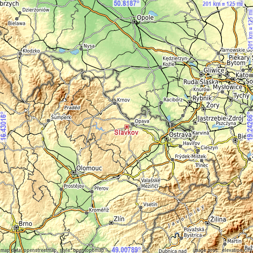 Topographic map of Slavkov