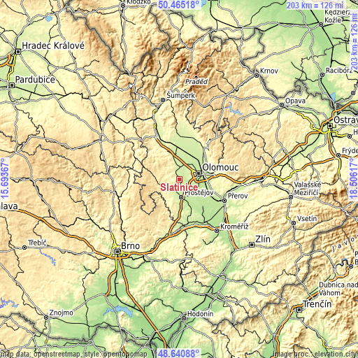 Topographic map of Slatinice