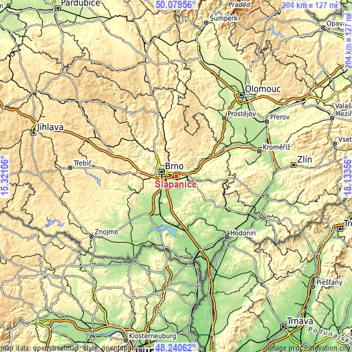 Topographic map of Šlapanice