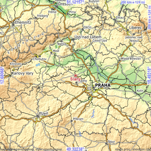 Topographic map of Slaný
