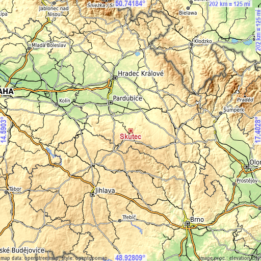 Topographic map of Skuteč