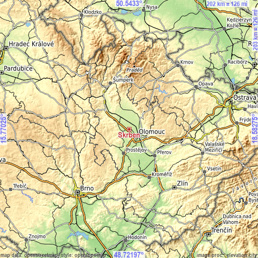 Topographic map of Skrbeň