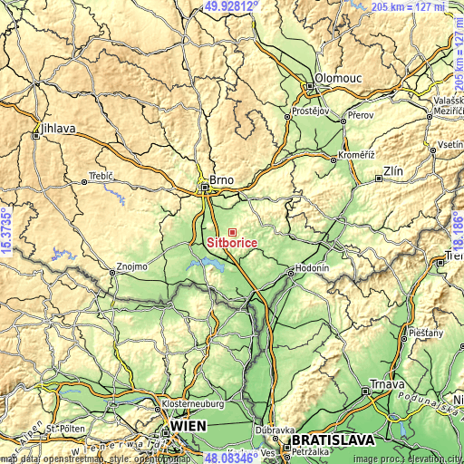 Topographic map of Šitbořice