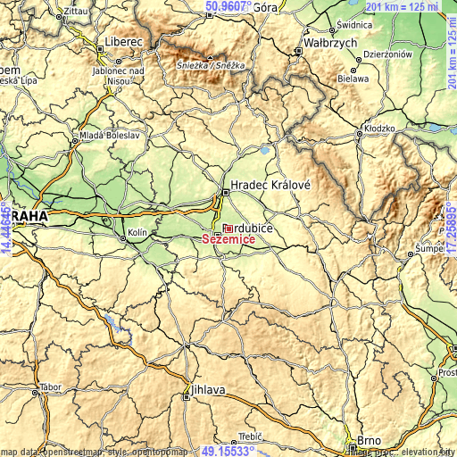 Topographic map of Sezemice