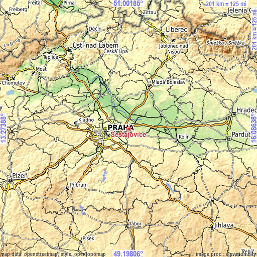Topographic map of Šestajovice