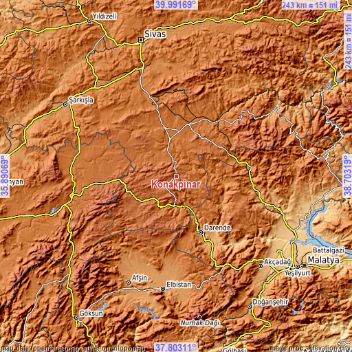 Topographic map of Konakpınar