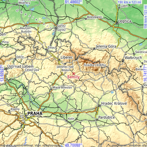 Topographic map of Semily