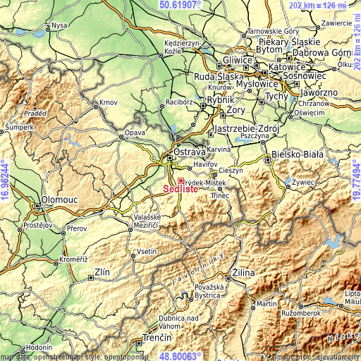 Topographic map of Sedliště