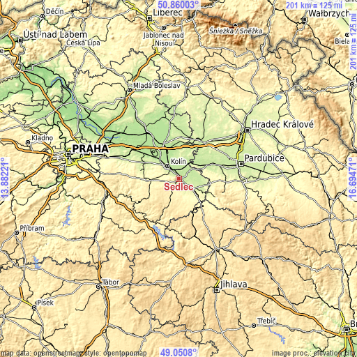 Topographic map of Sedlec