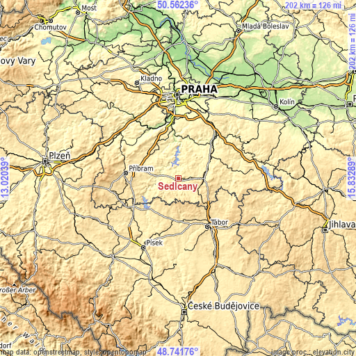 Topographic map of Sedlčany