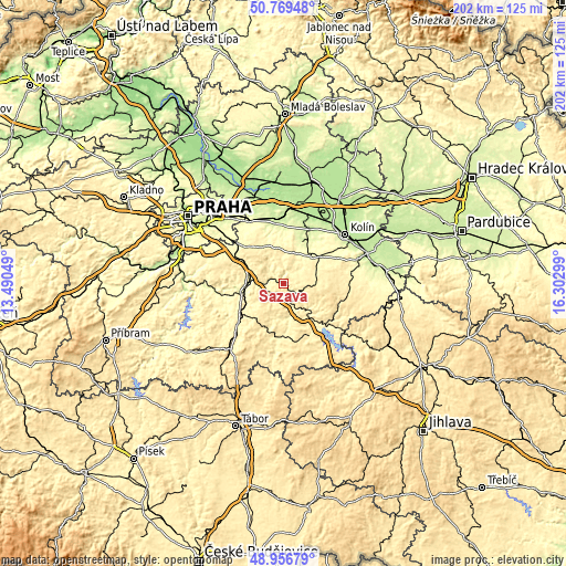 Topographic map of Sázava