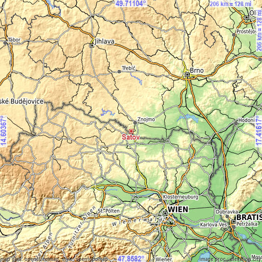 Topographic map of Šatov