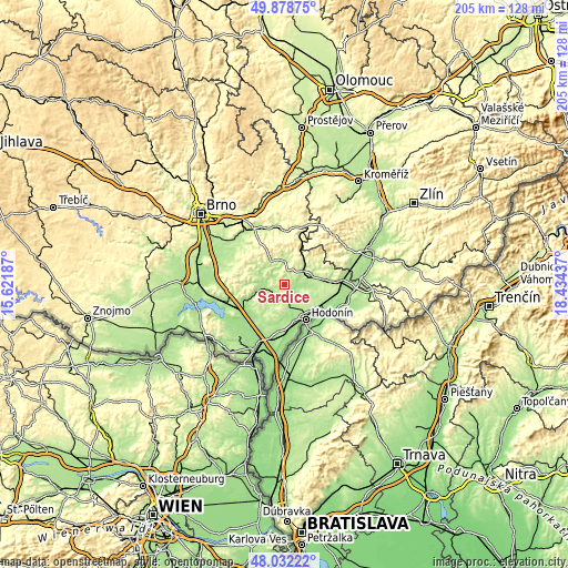 Topographic map of Šardice