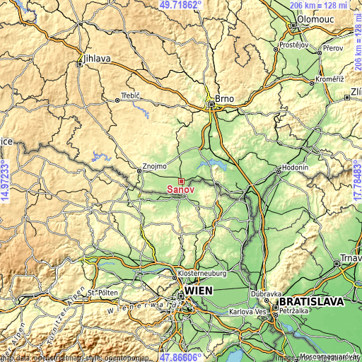 Topographic map of Šanov