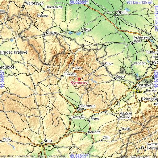 Topographic map of Rýmařov