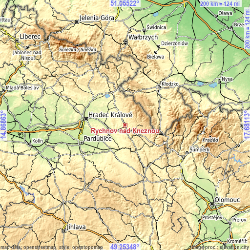 Topographic map of Rychnov nad Kněžnou
