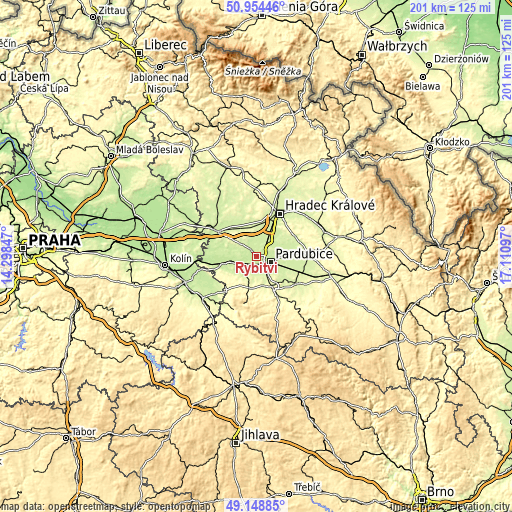 Topographic map of Rybitví