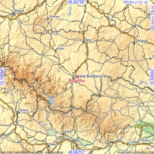 Topographic map of Rudolfov