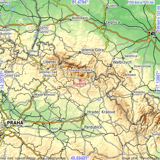 Topographic map of Rudník