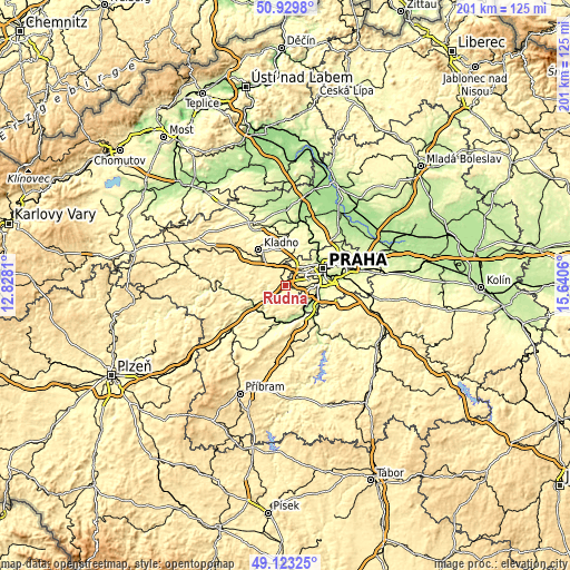 Topographic map of Rudná